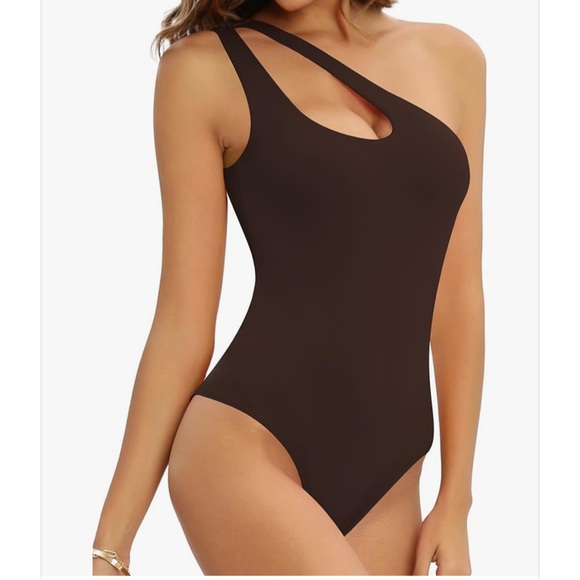 REORIA Butsmooth® Sexy Plunge One Shoulder Going Out Tank Bodysuits Tops - Picture 5 of 6